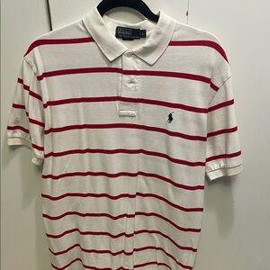 Polo by Ralph Lauren Men's White and Red Striped Shirt used size Large